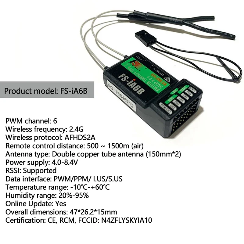 

FS-iA6B 2.4G 10-kanaals ontvanger FS-iA6B Kanaals modelvliegtuigen Afstandsbediening Ontvanger Model Dual RC Receptor Transmitte