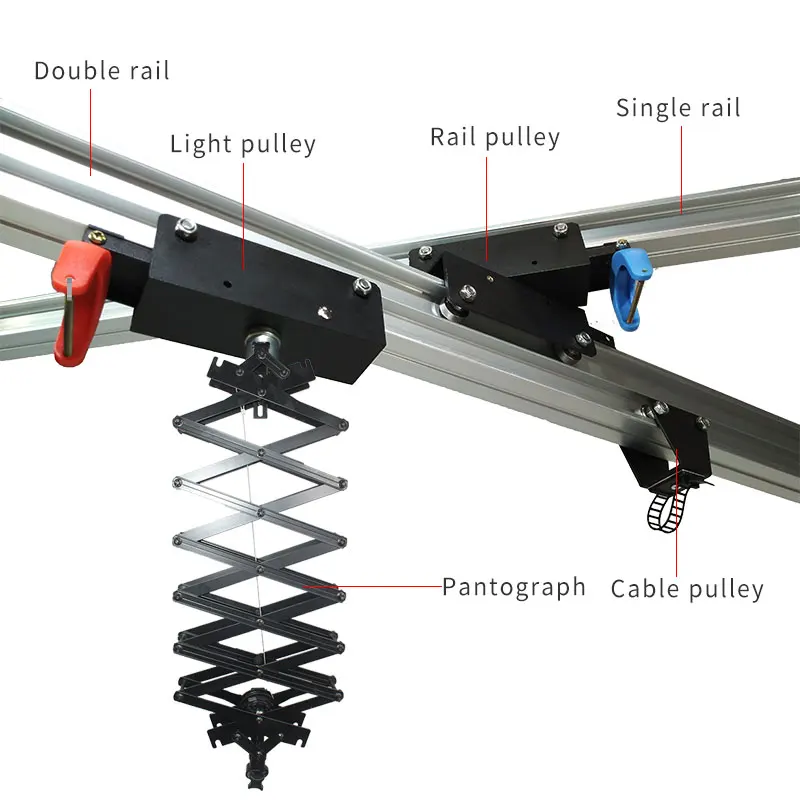 Broadcasting studio photography lighting suspension pantograph ceiling rail system