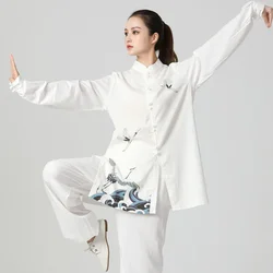 Kung Fu Uniform Traditional Chinese Tang Suit Martial Arts Adults WingChun Morning Exercise Costume Crane Print Wushu Clothes