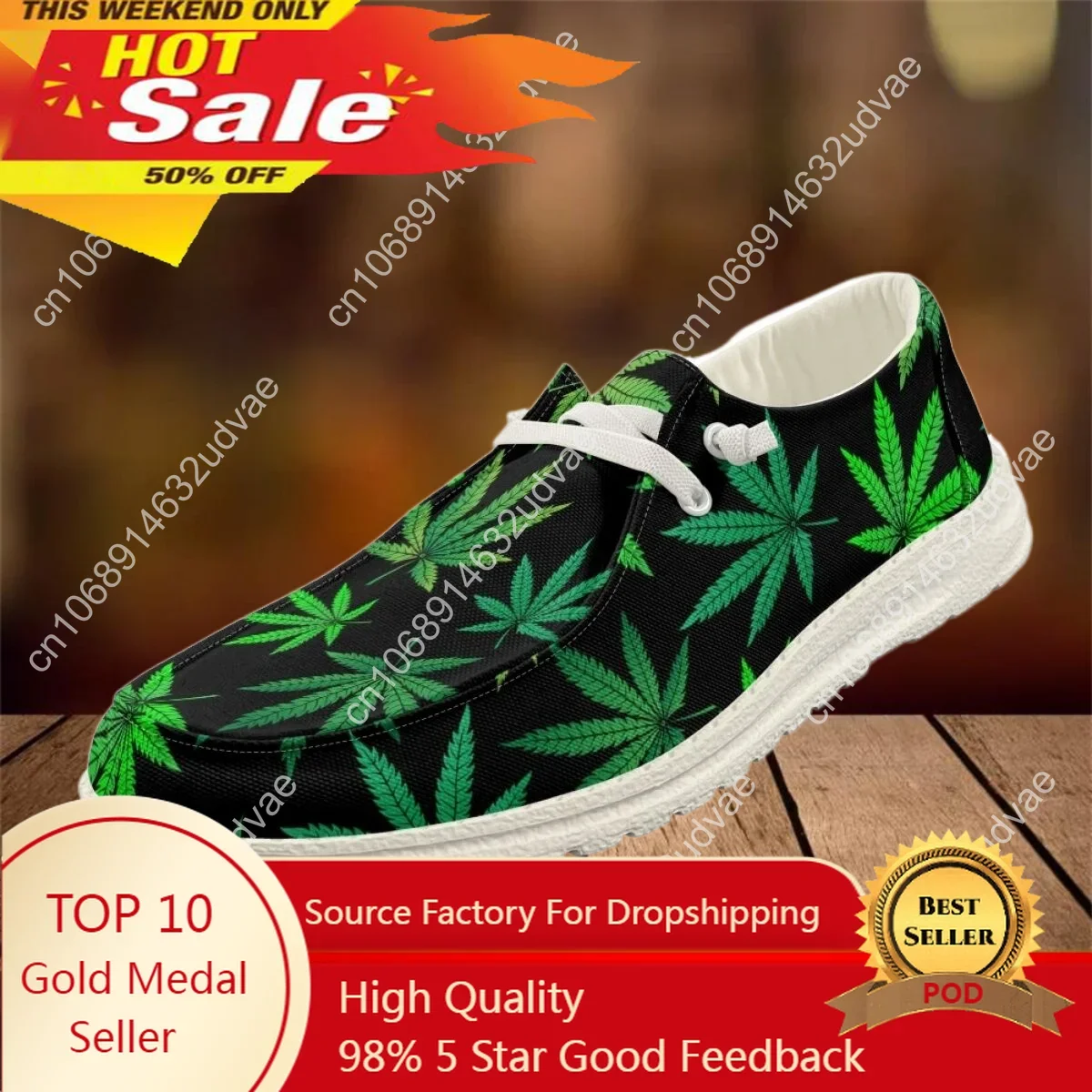 

Fashion Green 3D Weed Leaves Design Soft Sneakers Lace Up Flats Men's Women Breathable Pumps Light Walking Shoes Hot