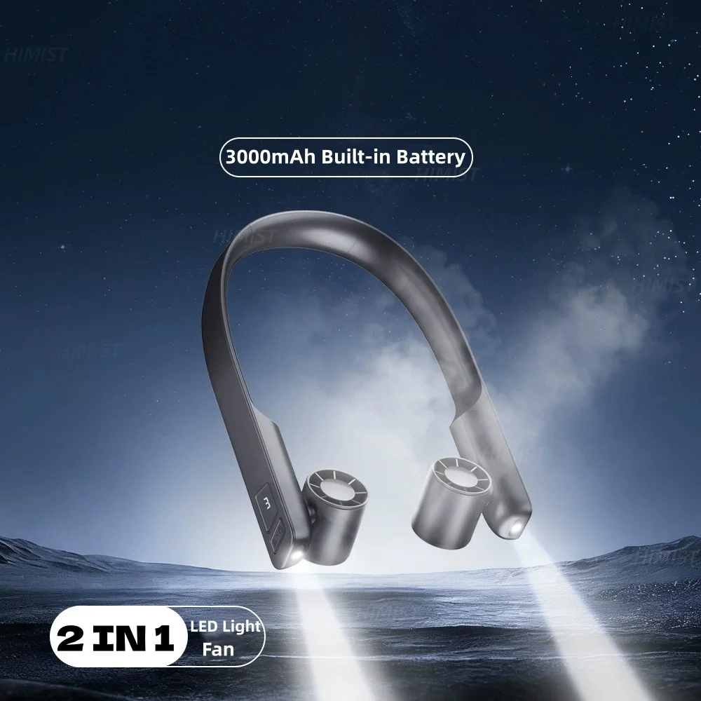 2026 New Upgrade 2 In 1 Portable Neck Mounted Fan With LED Light, USB Charging, Adjustable Bladeless Turbine Neckband Fan