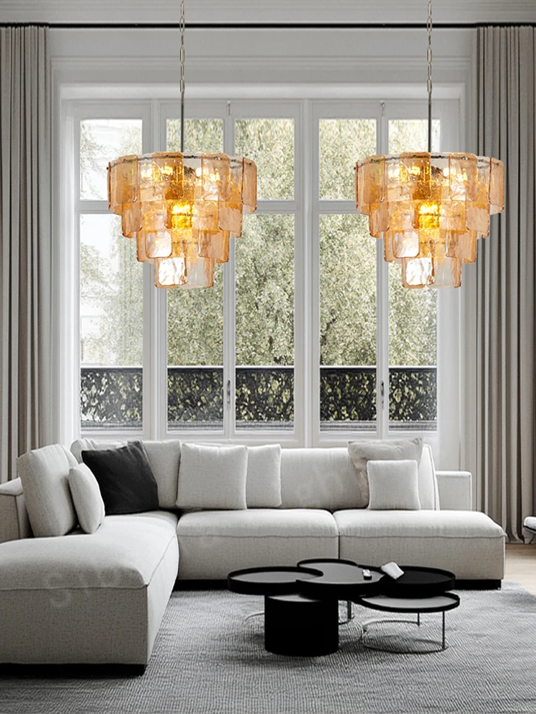 Elegant Amber Clear Glass Chandeliers Home Bedroom Hanging Lamp Pendant Light Apartment Luminaire Living Room Ceiling Lampadario