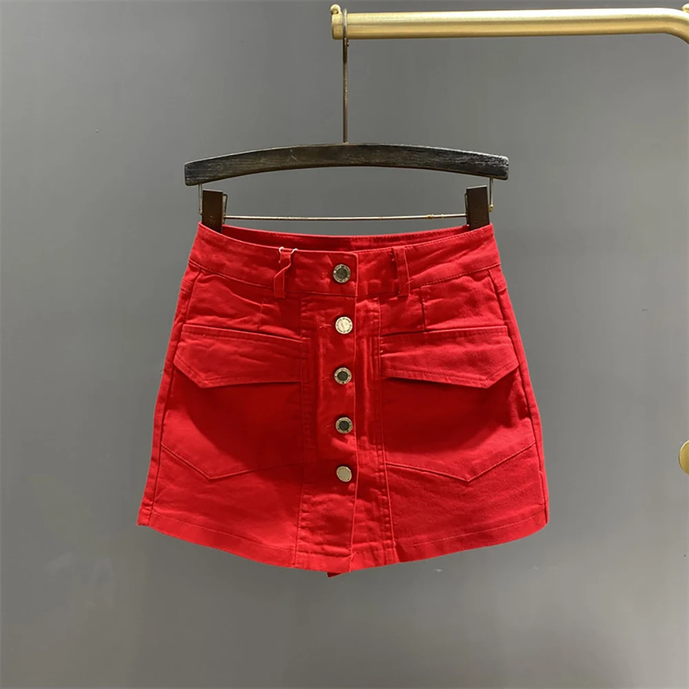 Vintage Single Breasted Denim Skirt Summer Women Wrap Hip A- Line High Waist Mini Skirts Streetwear Casual Jeans Skirts
