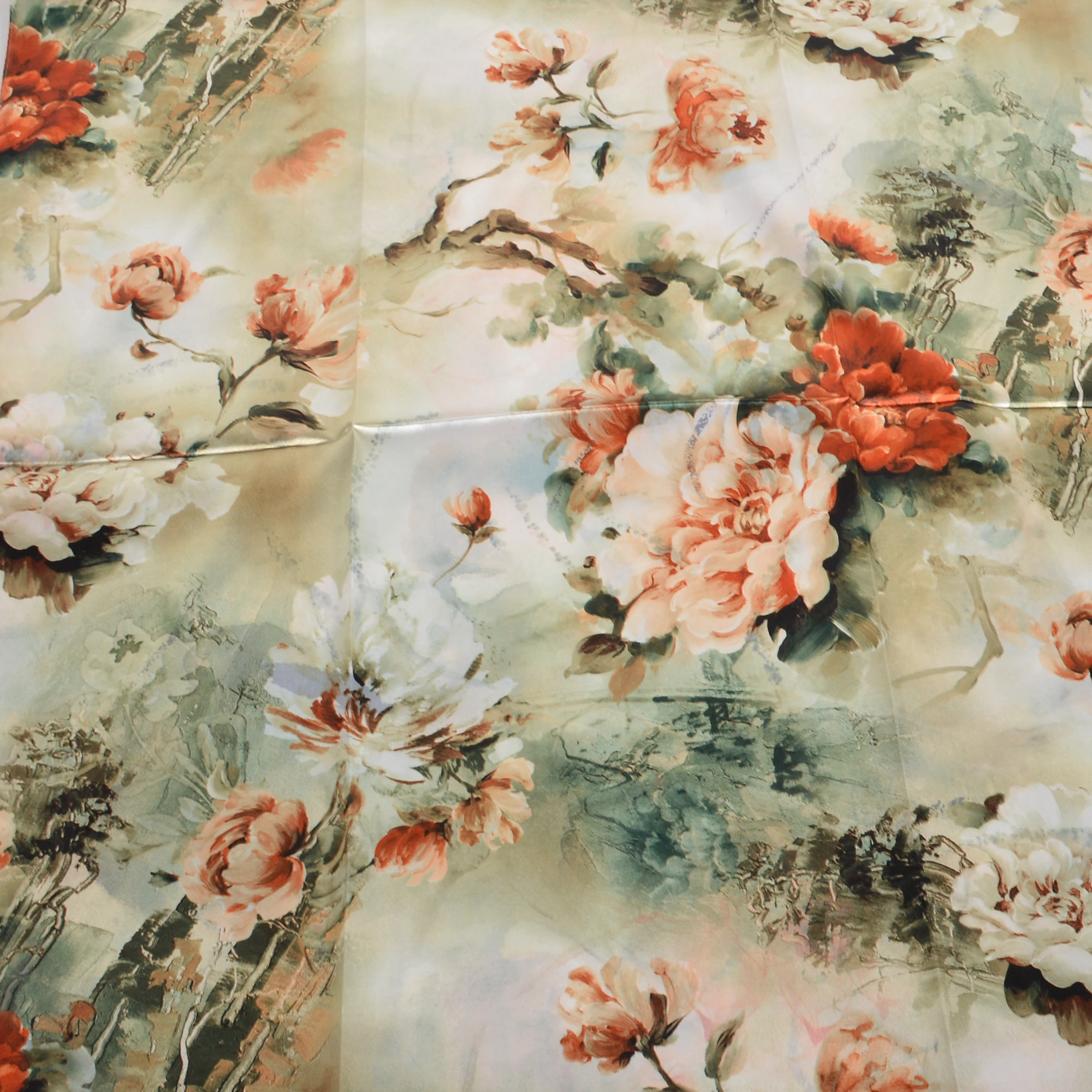 [BYSIFA] Silk Scarf Shawl Femmes Foulard New Magnolia Design Ladies Double Faces Long Scarves Printed Beige Pink Hijabs160*70cm