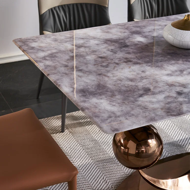 2022 Neues Modell Möbelsets Moderne Luxus-Esstischsets aus goldenem Edelstahl 1,8 m