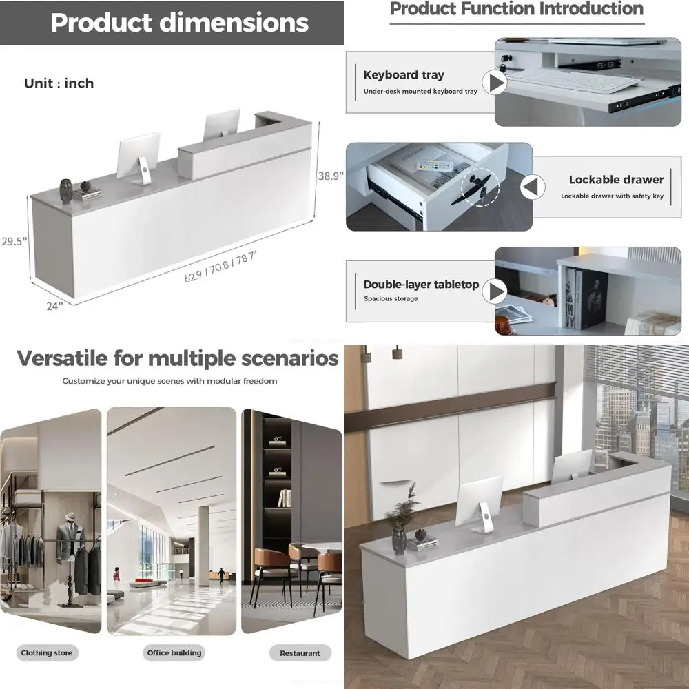 

Современный L-образный стол с местом для хранения, запирающимся ящиком, выдвижной полкой для клавиатуры, 63x24x39