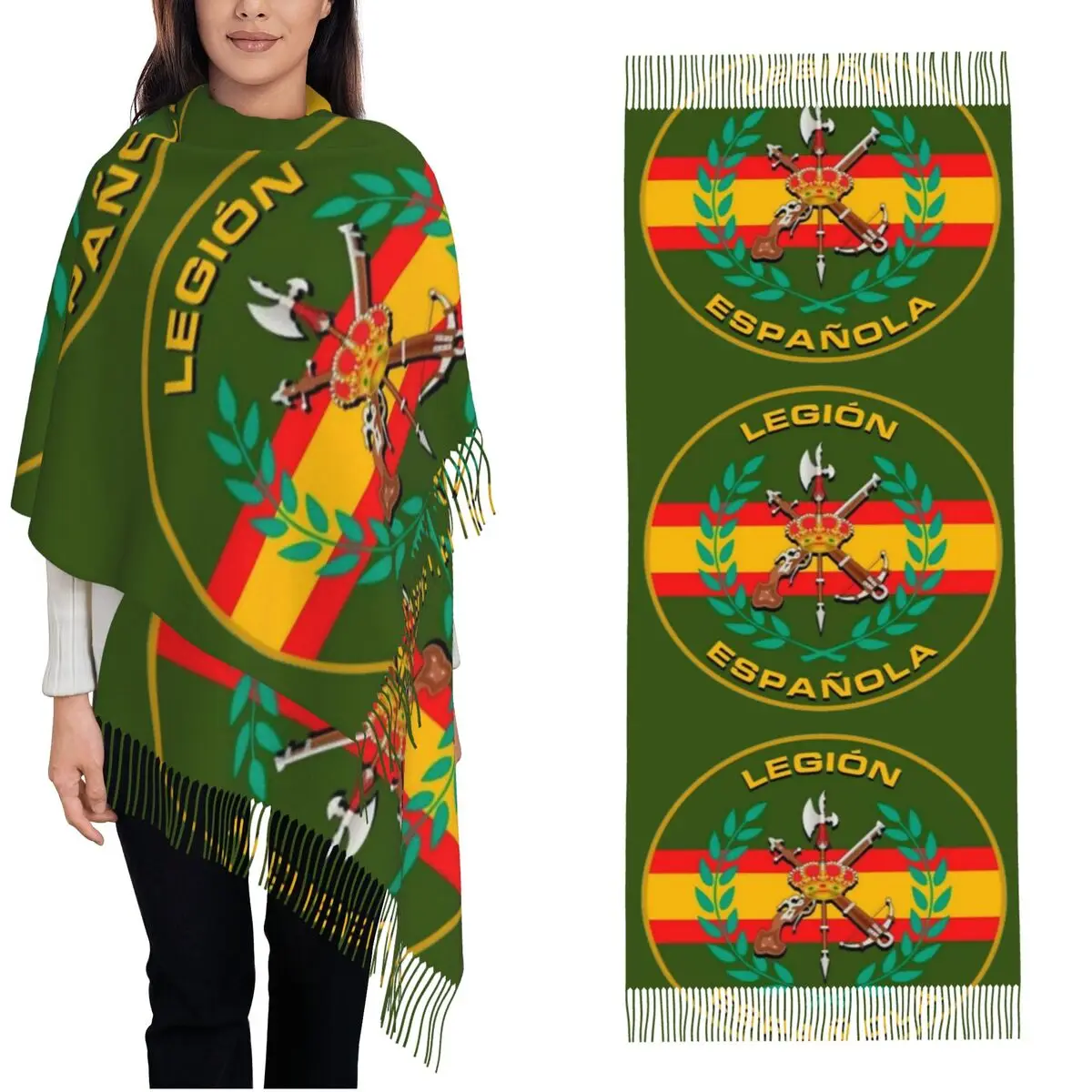 Womens Scarf with Tassel Spanish Legion Large Soft Warm Shawl Wrap Spain Army Daily Wear Pashmina Scarves