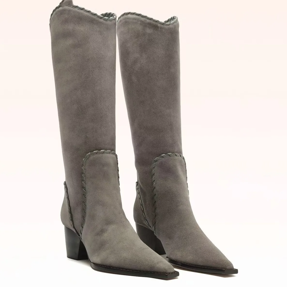 Women's Suede Knee-High Boots Pointed Toe Block Heel Sleek Casual Design for Daily Office Autumn/winter Street Fashion Looks