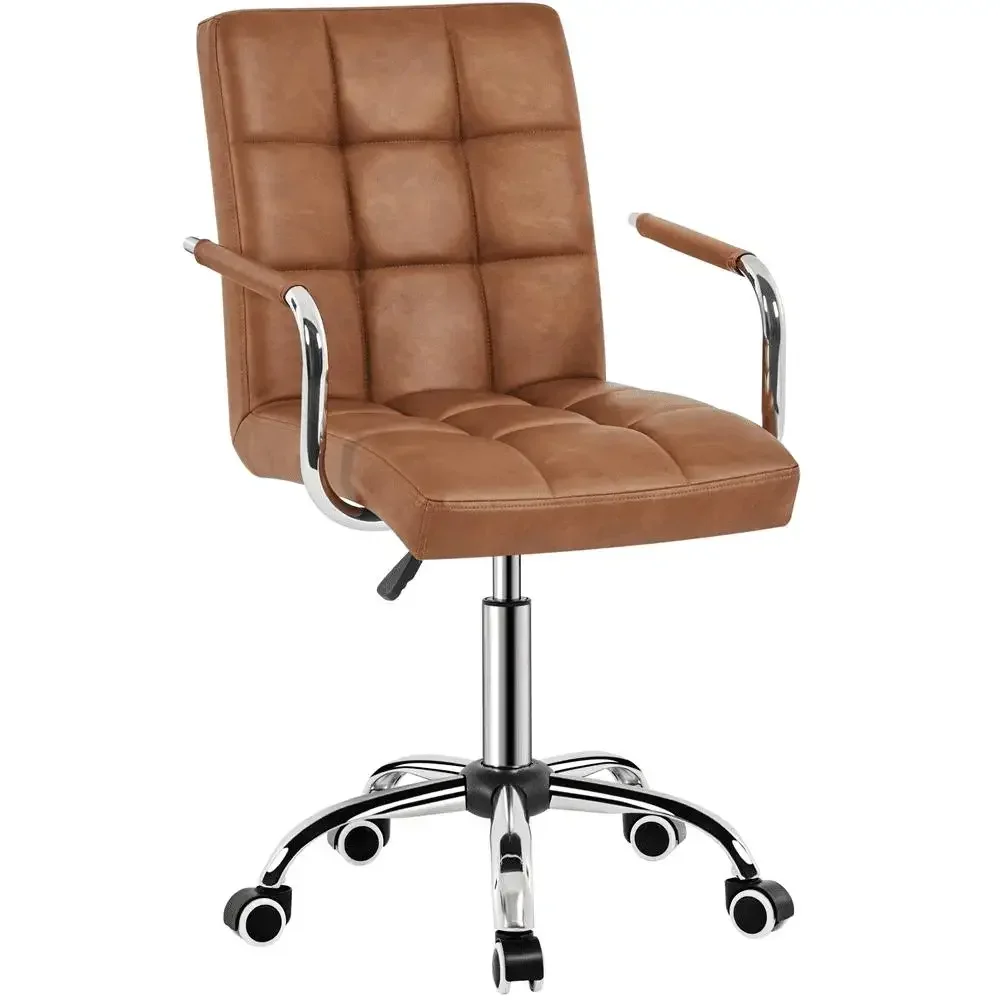 

Retro Brown Adjustable Swivel Office Chair with Armrests Stylish PU Texture Heavy-Duty Base 360° Swivel Seat Budget-Friendly