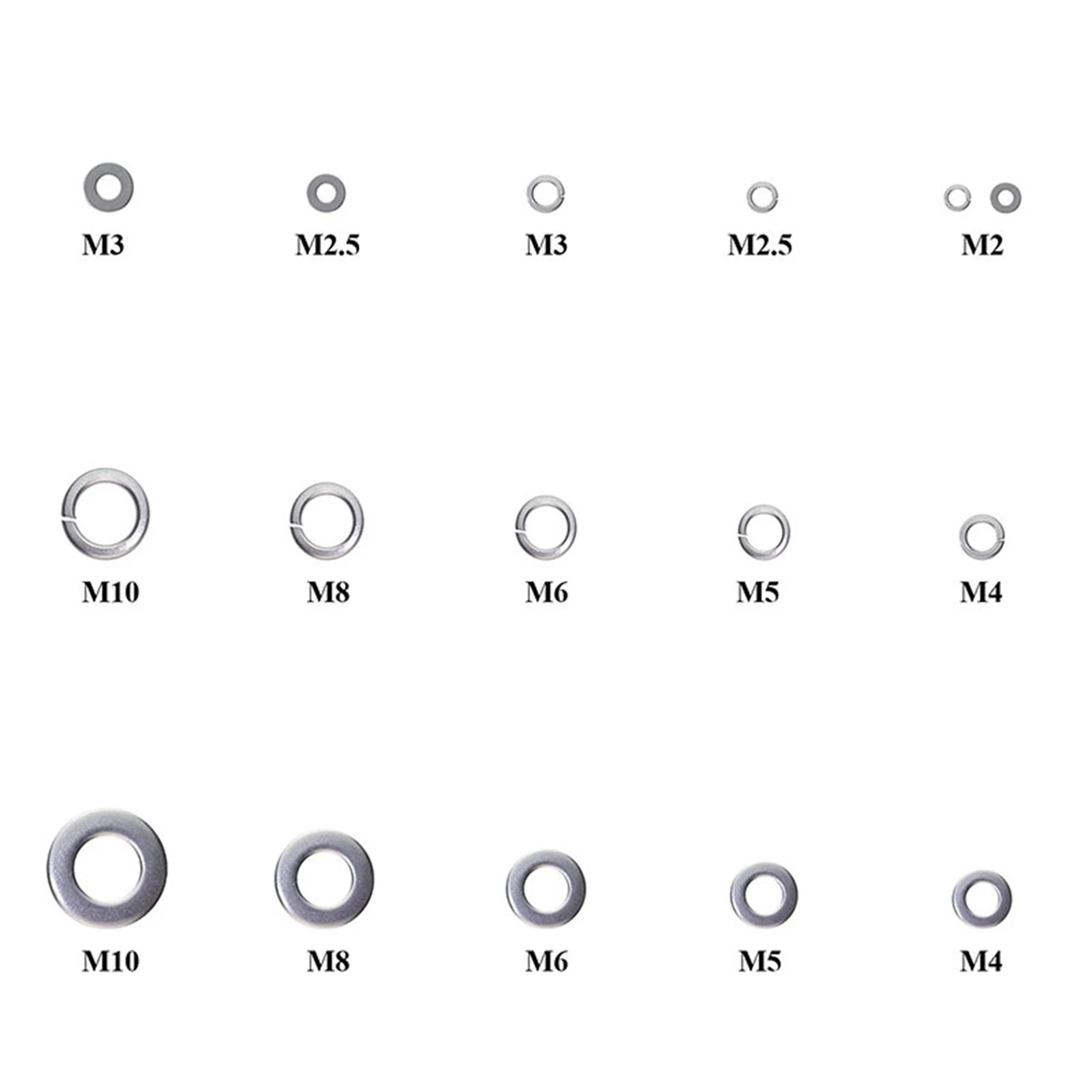 

304 Stainless Steel Flat Washer And Lock Washer Assortment Set(1400 Pieces, 8 Sizes) - M2 M2.5 M3 M4 M5 M6 M8 M10