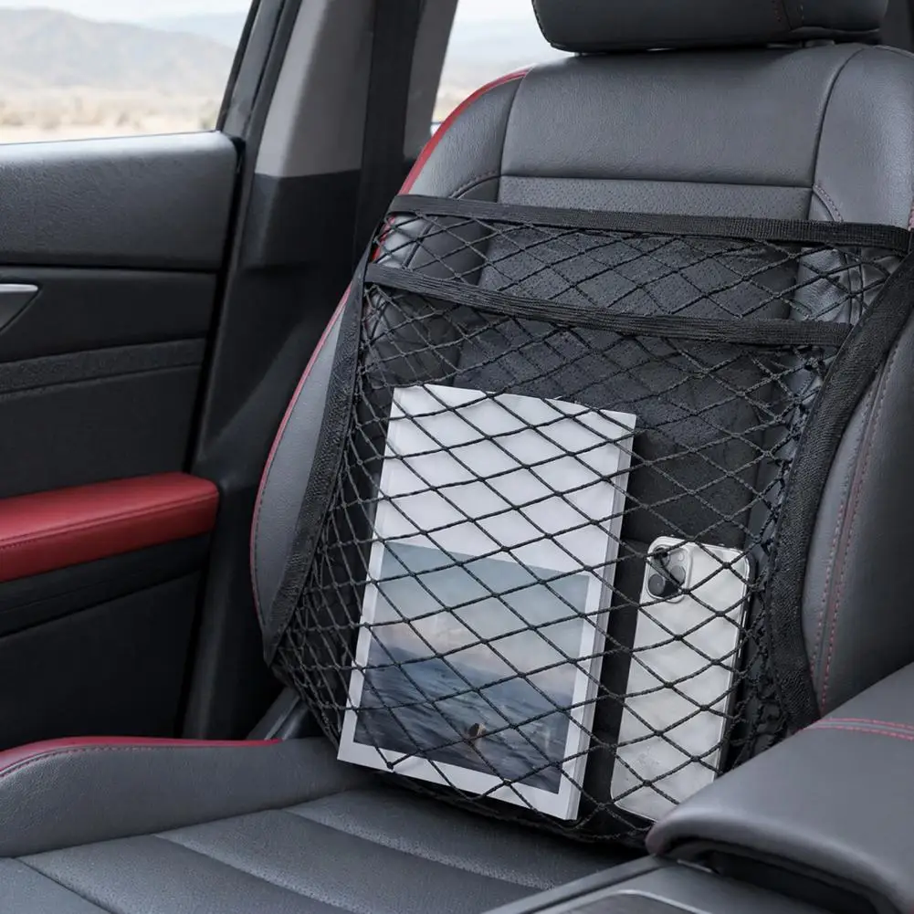 Car Mesh Pocket Seat Organizer, Front Seat Net Storage Bag, Anti-Slip Mesh Vehicle Seat Organizer for Phone Wallet Keys, Multi-F