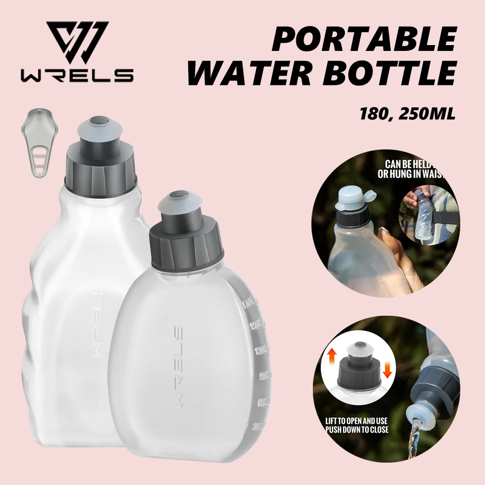 WRELS Tragbare Wasserflasche, transparente Reise-Wasserflasche, Radfahren, Wandern, Camping, Plastikflasche, universelle Trinkflasche