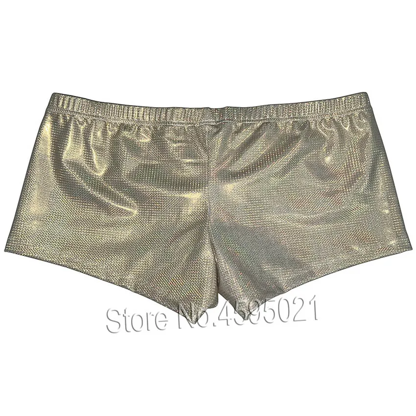 Men's Soft Metallic Dazzle Luxury Leather Boxer Briefs Shiny Sports Underwear Bulge Pouch Panties Hot Trunks