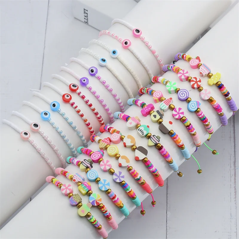 YEYULIN 12pcs/set Shell Colorful Beads Bracelet For Women Men Multi-style Clay Beaded Adjustable Rope Braided Bracelet Jewelry