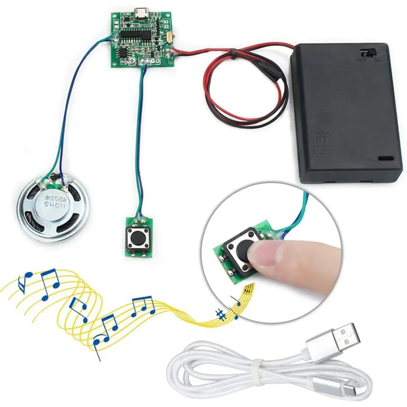 Recordable Sound Module Button Control 8M MP3 WAV Music Voice Player Programmable Board with Speaker for Greeting Card