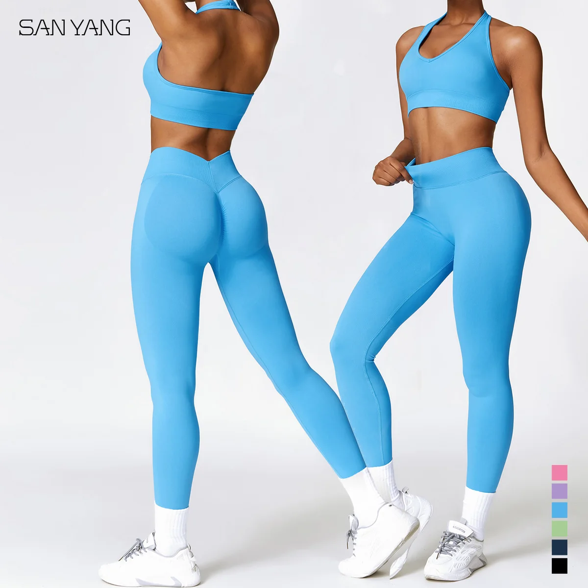 Yoga Set Women Gym 2 Piece Sports Fitness High Waist Hip Raise Pants Cutout Bra Suit Workout Clothes Gym Leggings Set