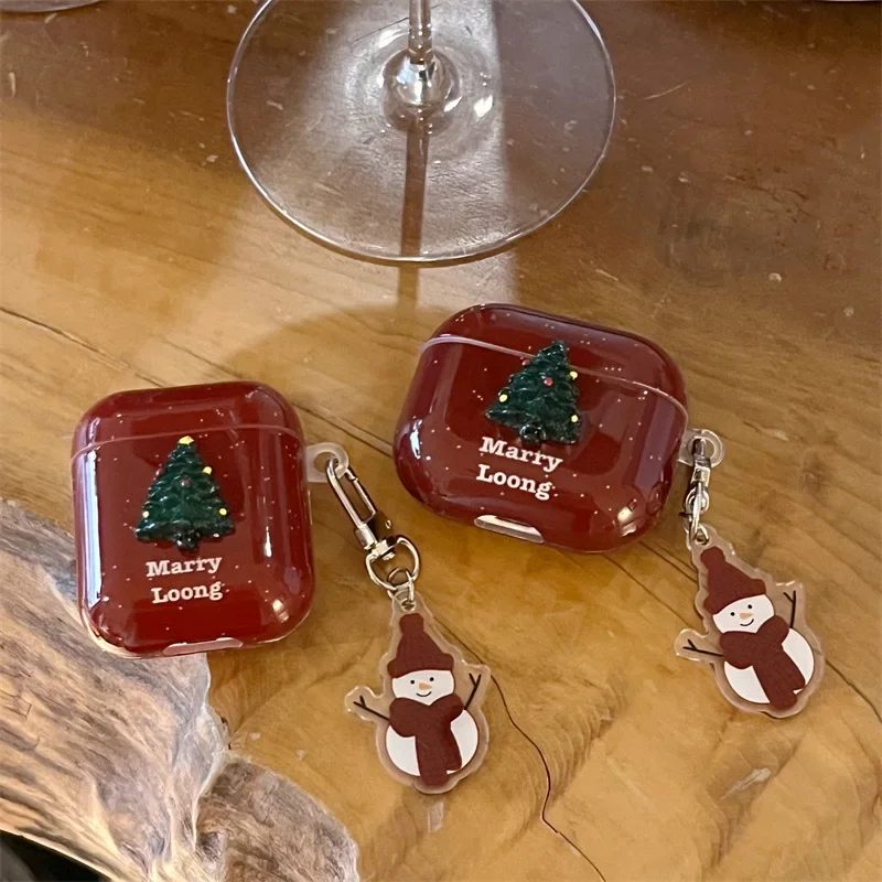 عيد الميلاد ثلج الأحمر حالة ل AirPods 4 Airpod 1 2 3 Pro Pro2 سماعات بلوتوث شحن صندوق واقية حقيبة سماعة الاذن غطاء