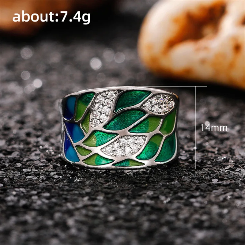 ORZTOON Vintage Fashion New Green Color Leafs Hoop Ring  Personal Simple Ethnic Style For Women Birthday Party Jewelry