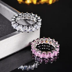 Anillo de eternidad de boda estético de Color rosa y plata de lujo para mujer, regalo, lotes de joyería para dedo R4816