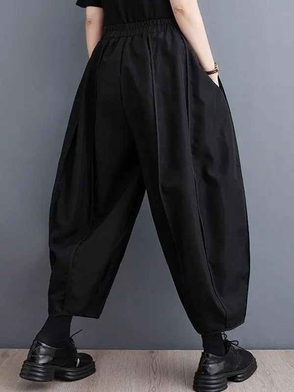 plus Size Casual Harlan Pants Women Summer High Waist Loose Lazy Style Nine Points Pants Simple Style All Match Small Figure