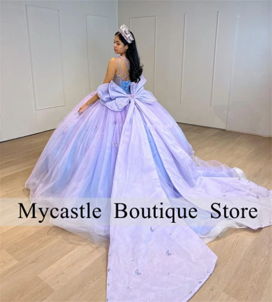 Light Purple Sweetheart Ball Gown Quinceanera Dress 2024 Beaded Appliques Birthday Party Gowns Bow Sweet 16 15 Dress Robe De Bal