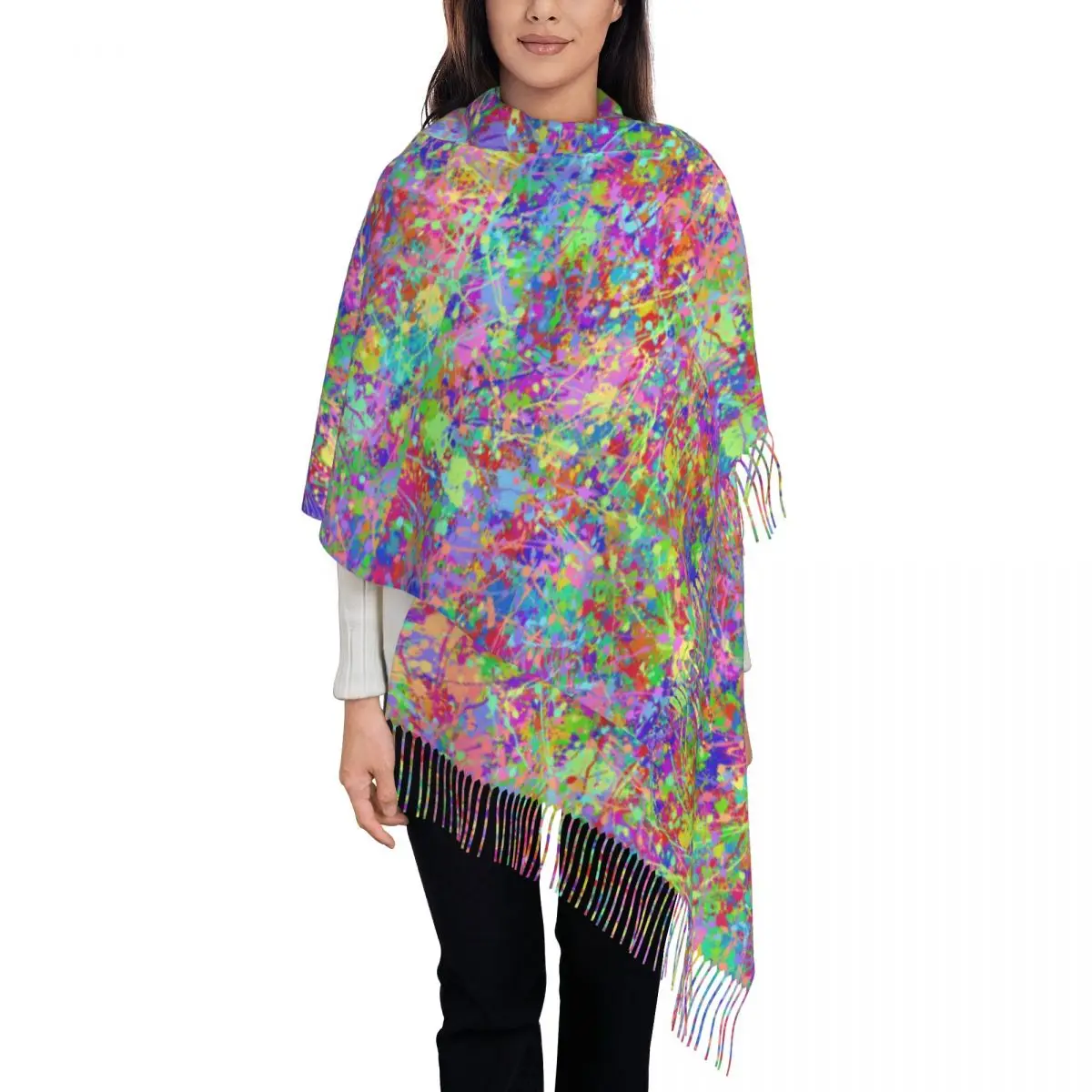 Outdoor Scarf Winter Fun Neon Paint Shawl Wraps Multicolor Splatters New Design Bufanda Womens Popular Head Scarves