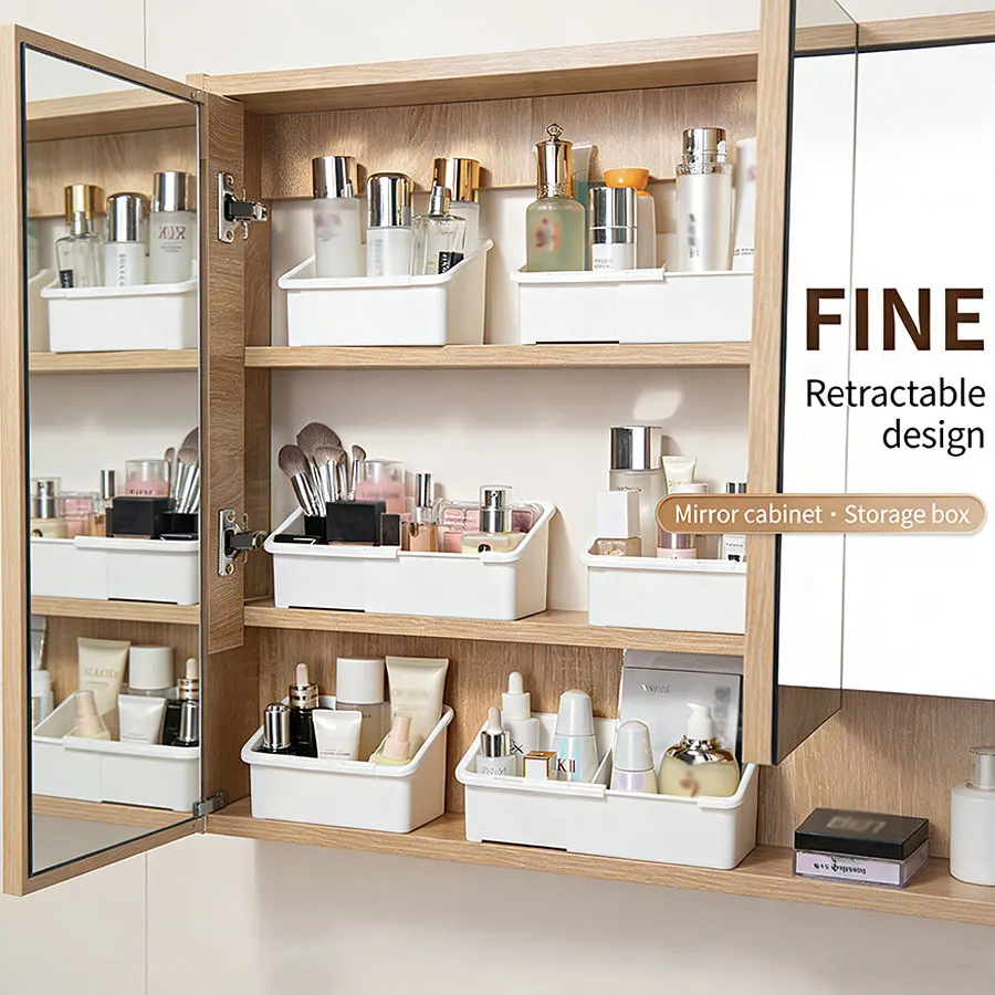 1/2/4pcs，Mirror cabinet expandable cosmetic storage box, toi
