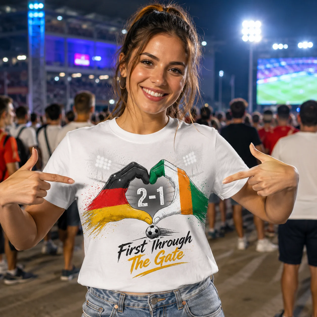 Football Unity T Shirt Two Country Flag Heart Hands Print Soft Tee For Match Day Stadium Supporter