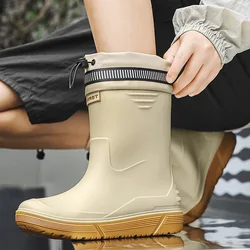 Comfort Men Rain Boots Stylish Men's Mid-calf Rain Boots Waterproof Non-slip Male Outdoor Slip-on Work Boot Zapatos Para Hombres