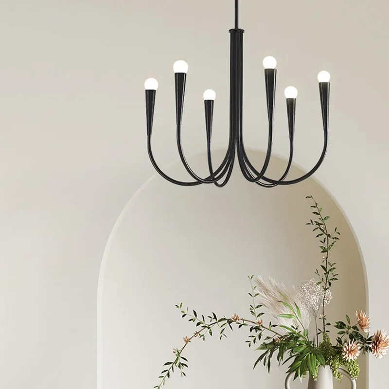 Lampade a sospensione a candela Vintage per soggiorno soffitto stile francese lampada a sospensione nera lampadario a Led di lusso decorazione della