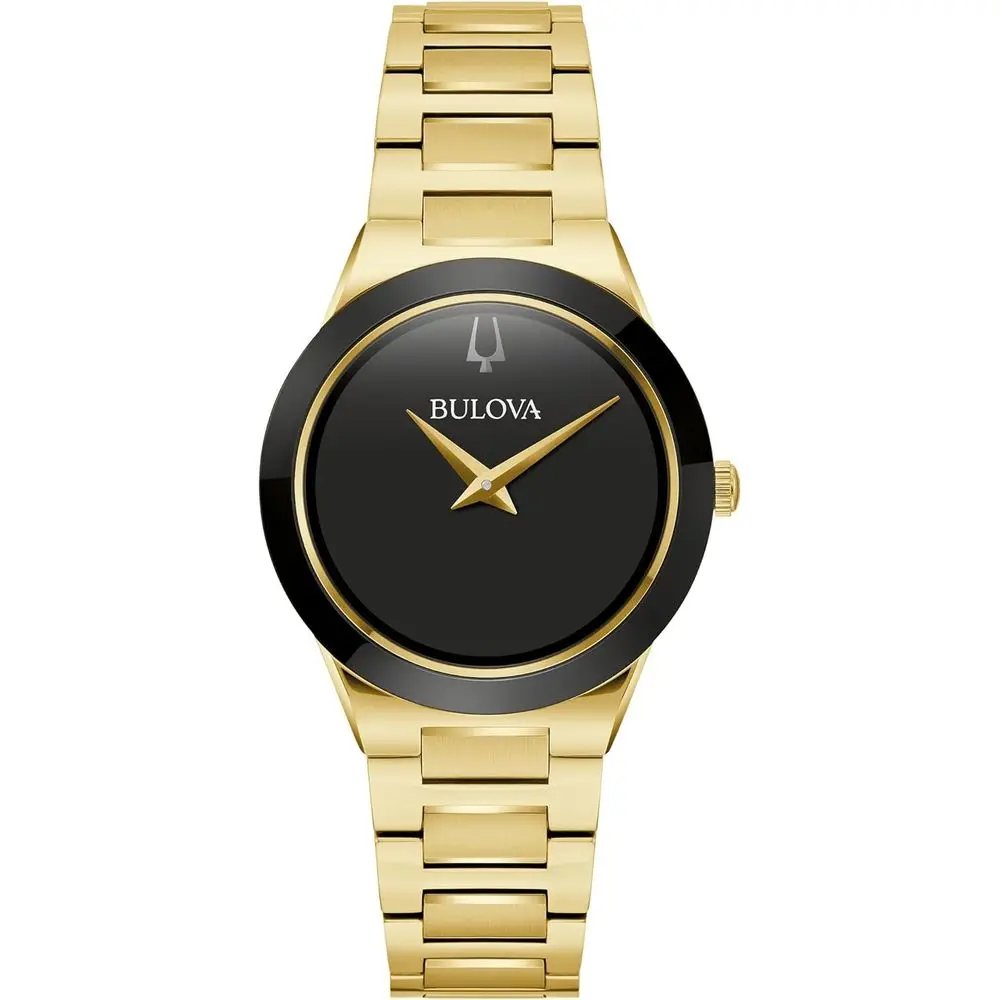 

Женские кварцевые часы Bulova ern Millenia Gold из нержавеющей стали с двумя стрелками, черный циферблат, модель: 97L175