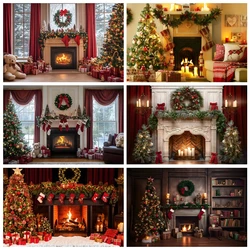 Merry Christmas Fireplace Backdrop Photography Xmas Tree Gift Family Party Decor Baby Photo Photographic Background Photo Studio