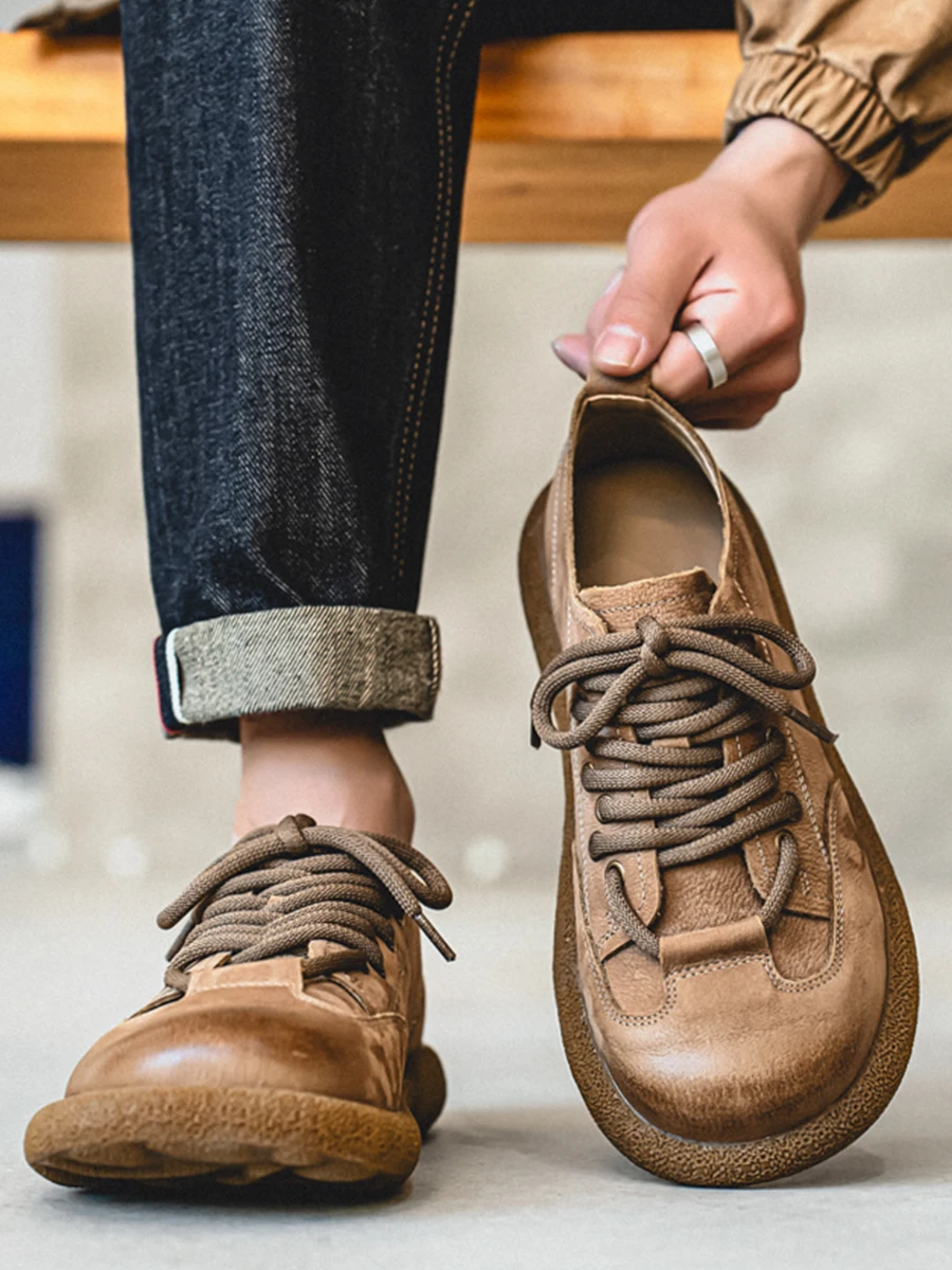 Men's Casual Leather Shoes Breathable Fashionable Retro Work Low Cut Leisure Small Leather Shoes Spring Autumn Seasonal