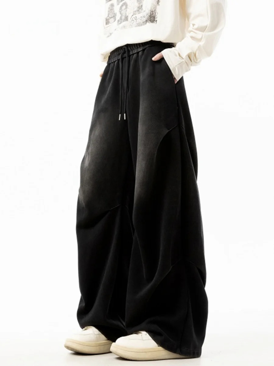 

American Style Heavyweight Black Pleated Casual Pants Men's Autumn Cleanfit Drapey Loose Straight Leg Wide Leg Long Trousers