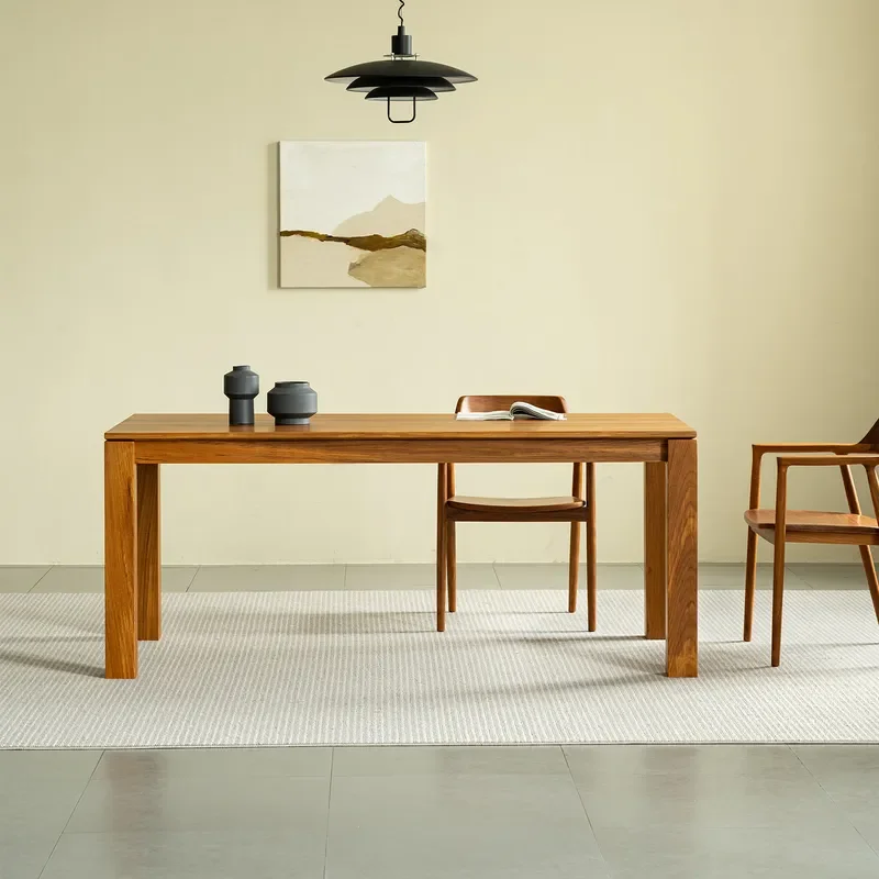 Myanmar Teak Rectangular Dining Set Solid Wood Wabi Sabi Study Desk Workbench for Home Office
