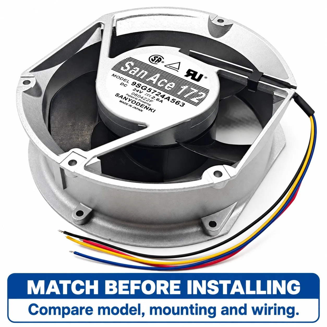 9SG5724A563 Cooling Fan 172x150x51mm 24V 2.6A 3724RPM PWM Tachometer Industrial for SANYO