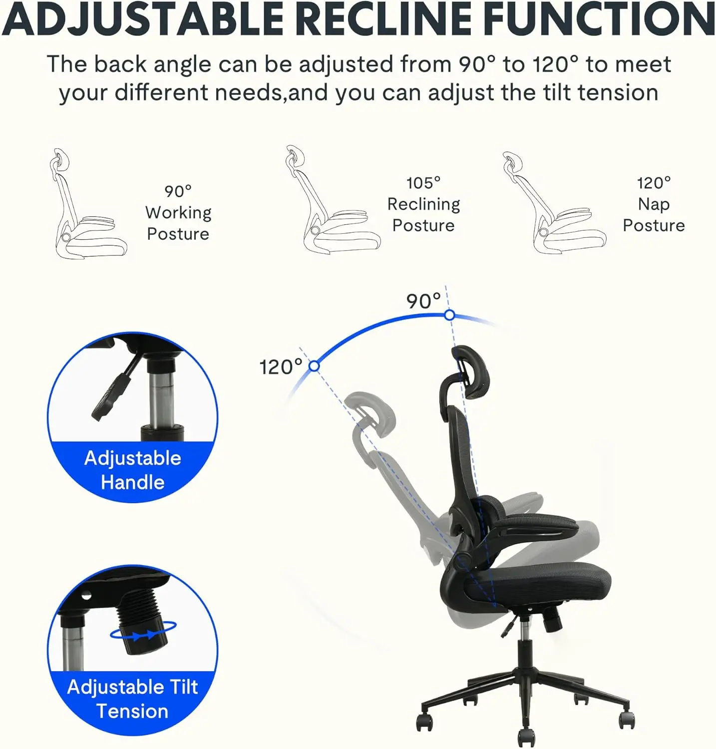 Bürostuhl, ergonomische Computers tühle mit Kopfstütze, Lordos stütze und Kipp funktion, Mesh-Home-Office-Schreibtisch