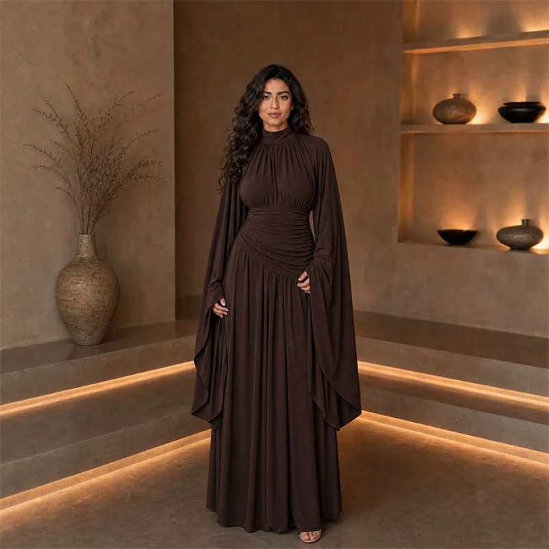 Luxury Muslim Women Flare Sleeve Dresses Pleated Abaya Turkey Kaftan Dubai Party Gown Ramadan Islam Clothing Caftan Femme Robe