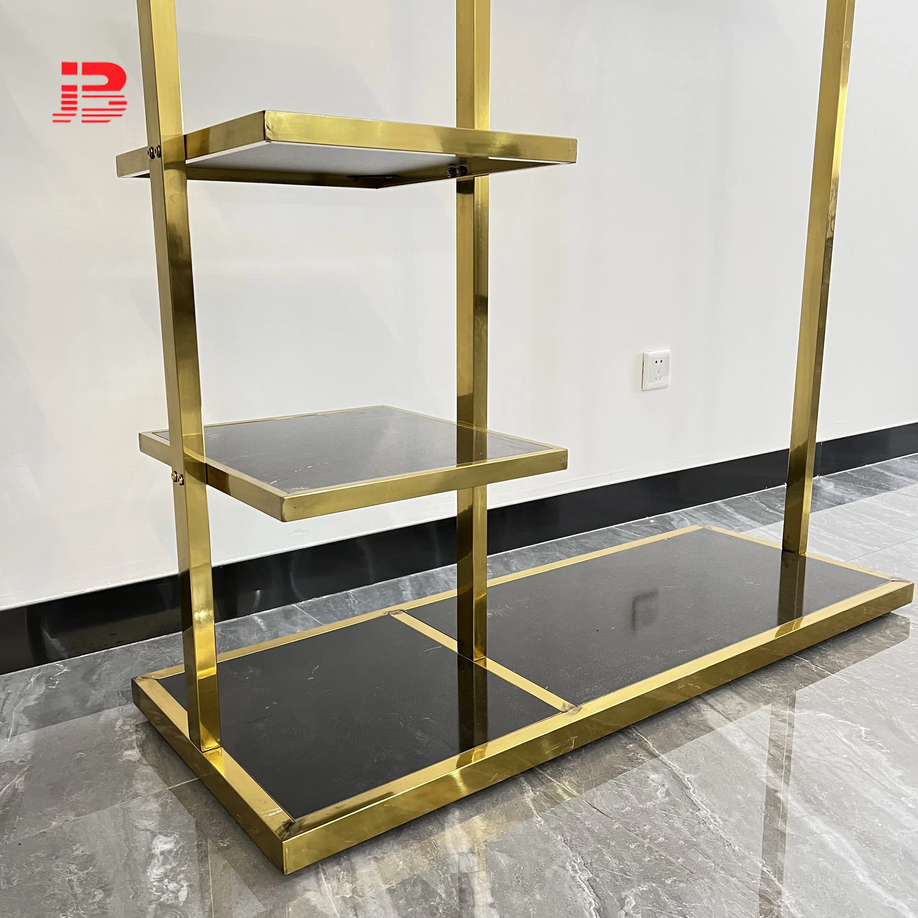 Garment Shelf Cloth Display Stands Stainless Steel Gold Metal Clothing Rack for Store