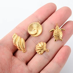 5pcs Gold Color Ocean Animal Seashell/Conch/Turtle Charms Stainless Steel Pendant for DIY Earrings Necklace Making Supplies