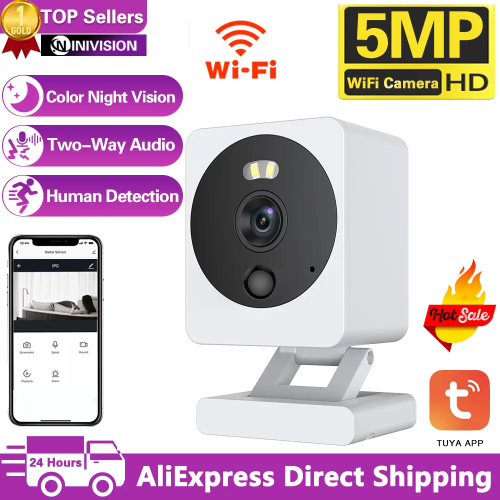 Câmera de Vigilância por Vídeo WiFi, Definição HD 5MP, Visão Noturna, Áudio Bidirecional, Rastreamento Automático, Nuvem Home Security