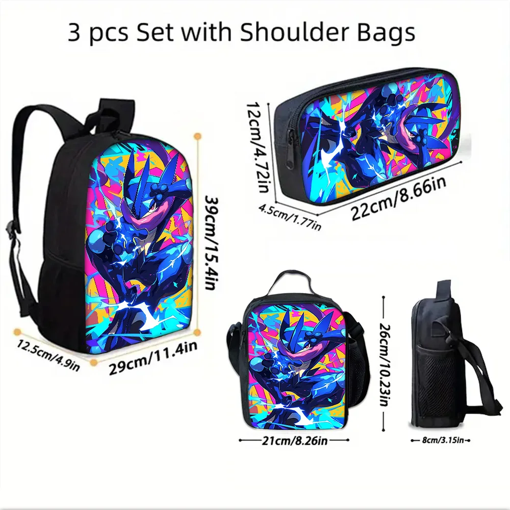 Cute Potdemiel cartoon Ball Child School Backpack with Lunch Bags ,P-PokéS Pencil Bags ,School Bags for Boys Girls Best Gift
