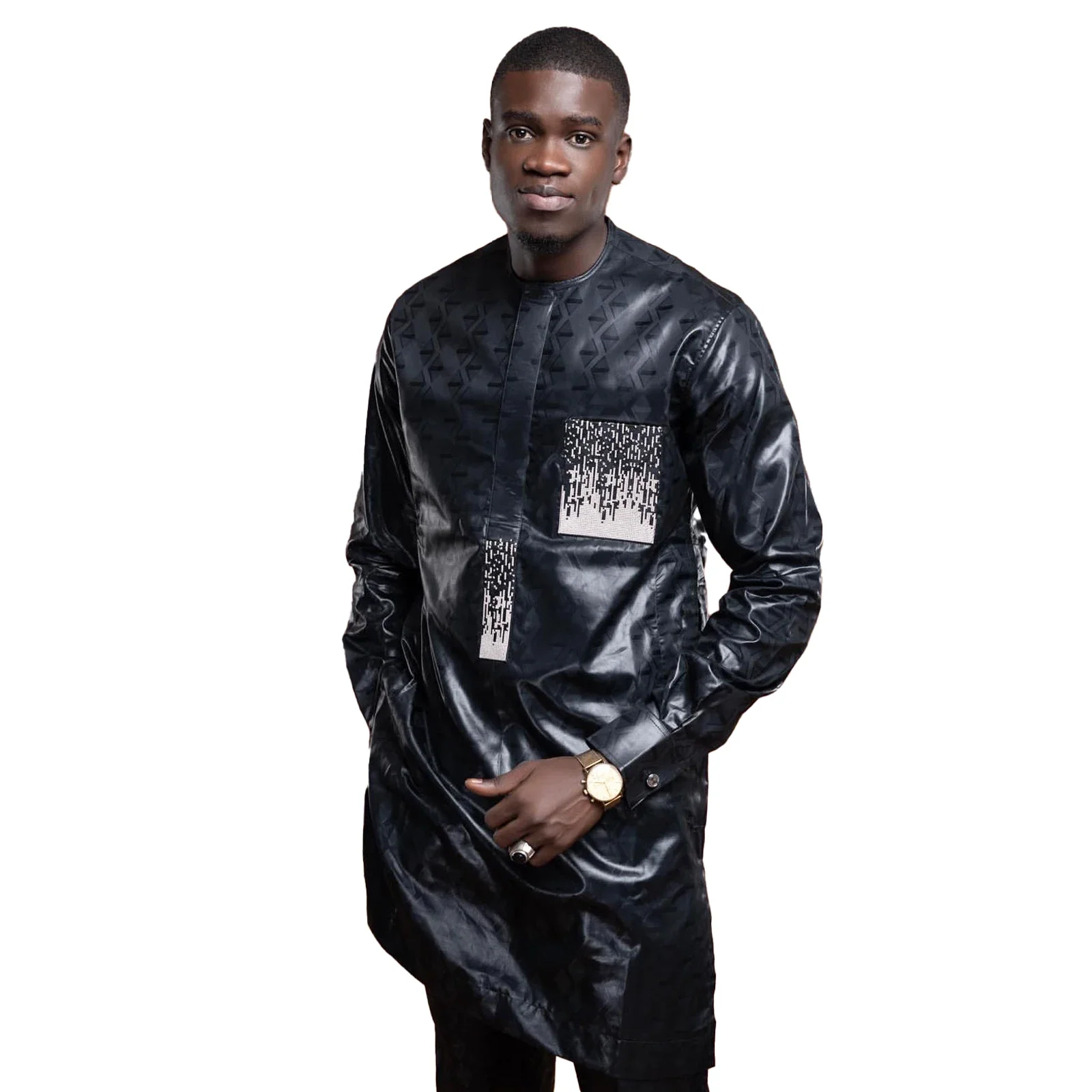 African Clothes For Man Bazin Riche Embroidery Design Top Long Sleeve 2 Piece Set