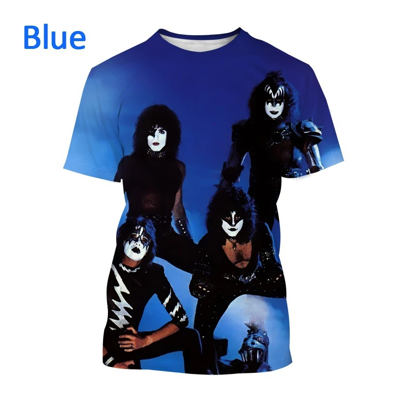 Harajuku Rock KISS Band 3d Print T-shirt Summer New Men\'s Fashion Hip-hop Casual Round Neck Short-sleeved Tees Tops