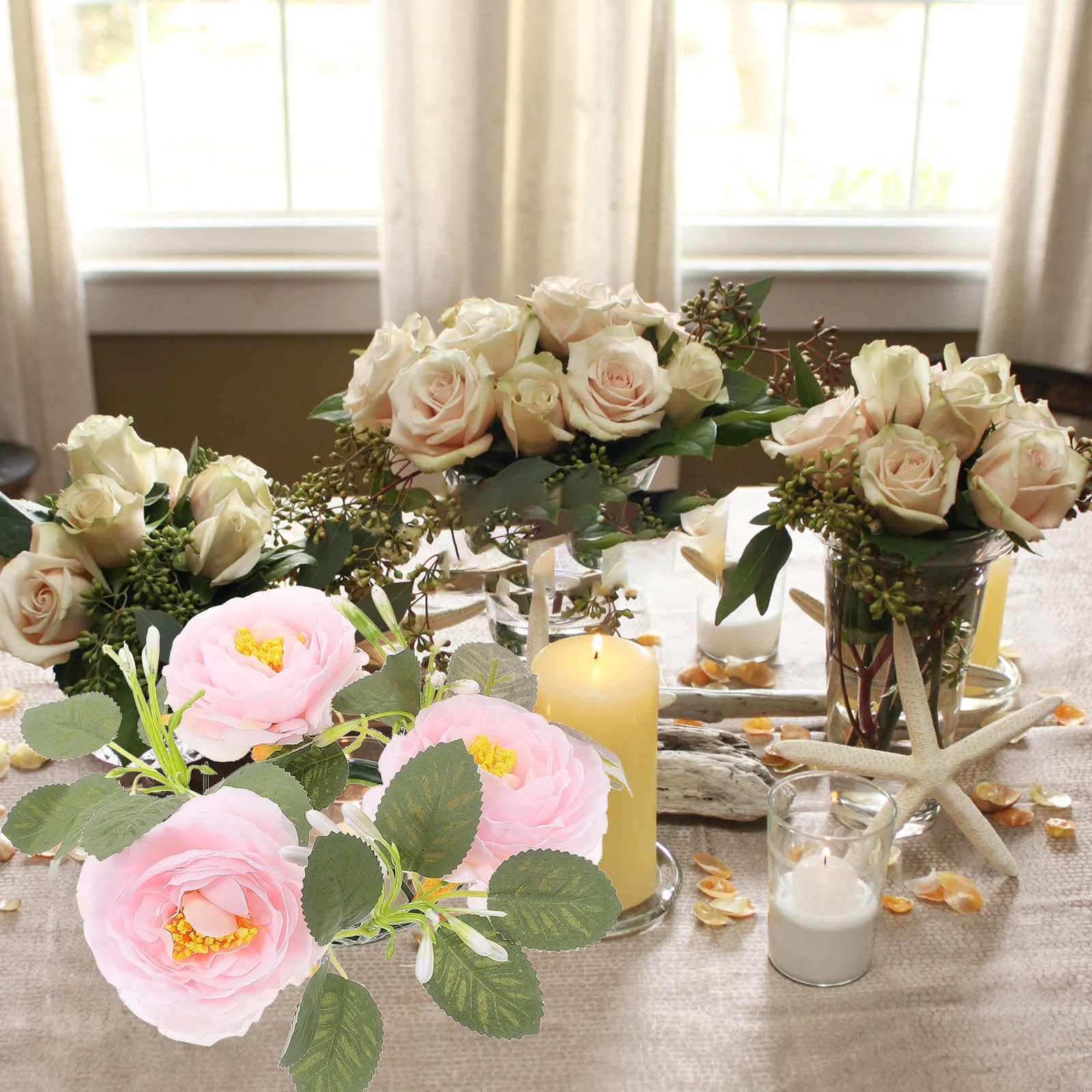 

Artificial Camellia Wreath For Pillar Candles Floral Ring Home Wedding Party Table Decor Spring Holiday Wreath