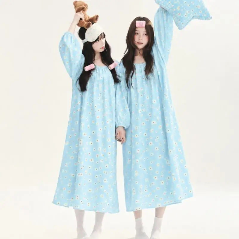 Sweet Cute Women Print Floral Nightdress 100% Cotton Homewear Sleepwear New Soft Comfy Girls Chemise Loungewear Loose Nightgown