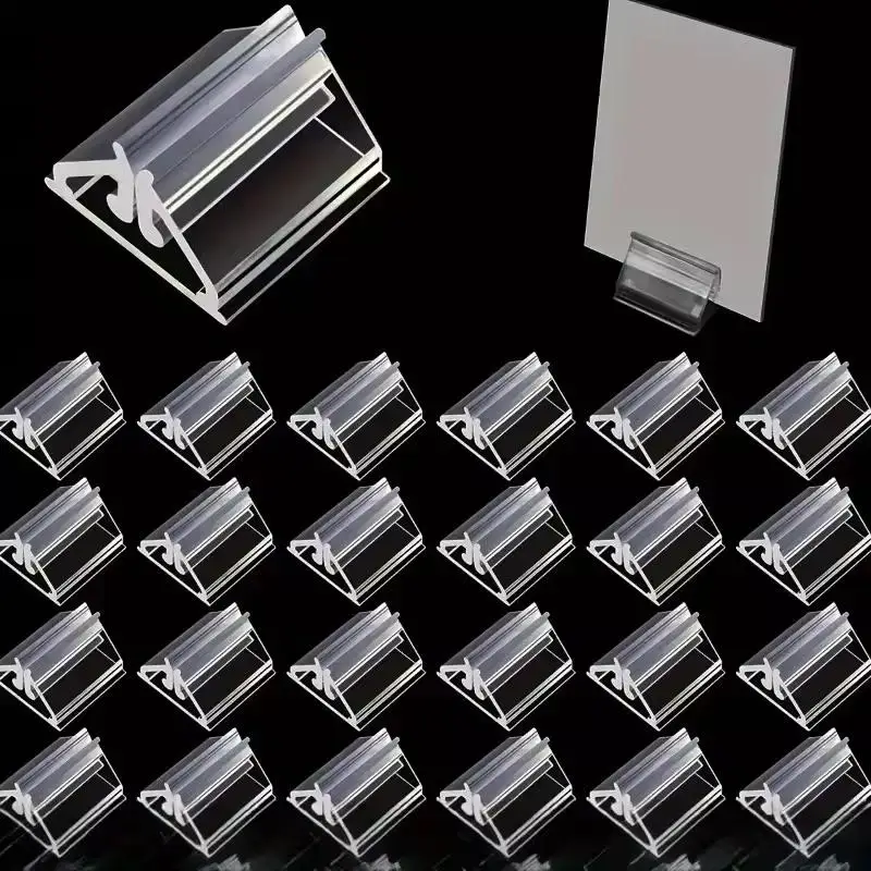 50/100Pcs Mini Table Sign Stands Clear Plastic Wedding Party Cards Holders Business Card Menus Price Tags Picture Display Holde