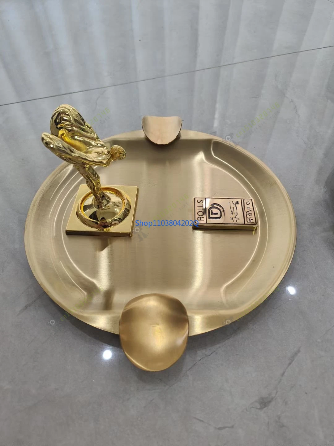 logo Little Gold Man CIGARLOONG Cigar Ashtray Bronze Bottom Large Diameter Titanium Metal Household Luxury Rolls Ash Tray