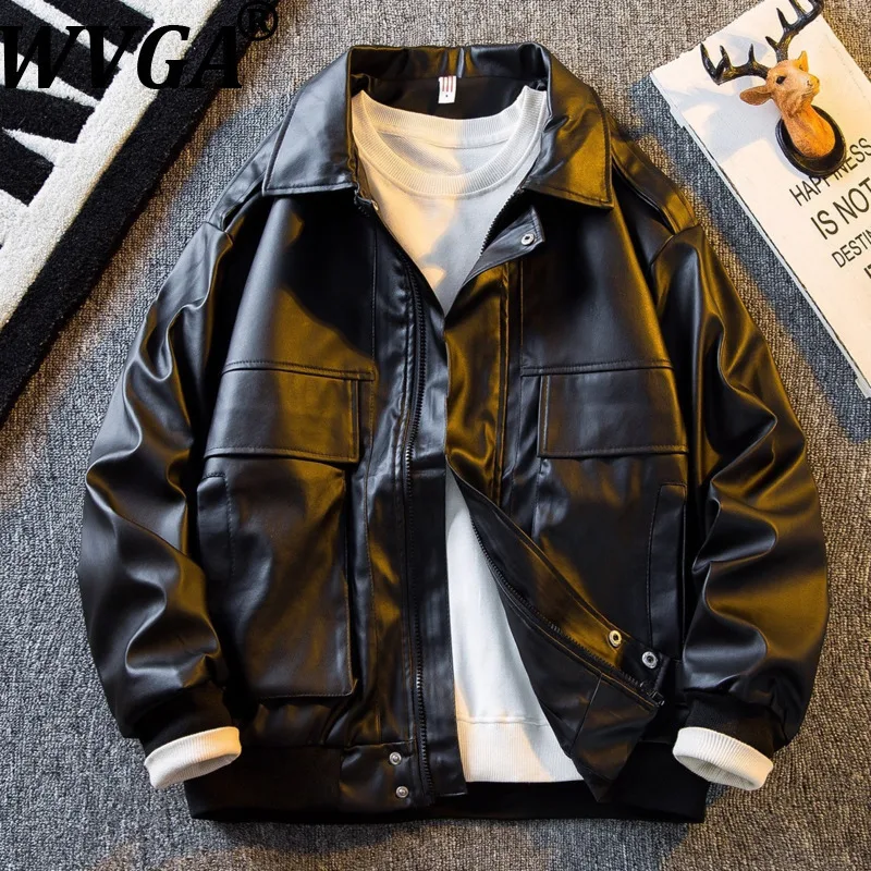 

WVGA Autumn Winter New Men Tide American Retro Leather Jacket Niche Chic Casual Korean Style High-end Trendy Coat Ins Y2K W17289