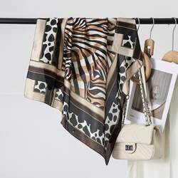 70CM New Leopard Print Square Scarf Women's Imitation Silk Scarf Casual Versatile Decoration Small Neck Scarf Hijab